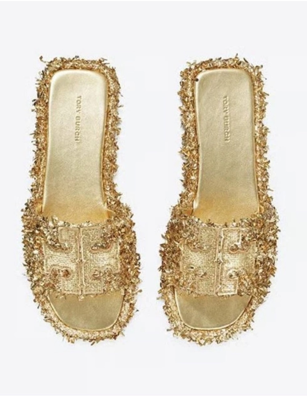 NIB Tory Burch Double T Sport Slides Tinsel Gold Size 8 (NEW!) - Picture 3 of 7